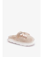 Futrzané Pantofle S Mašlí A Brožemi Béžové Annalira Futrzané Pantofle S Mašlí A Brožemi Béžové Annalira