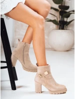 Dámské semišové kozačky na podpatku béžové FashionStreet ZY1265