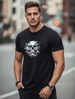 Pánské tričko s chlupatým potiskem lebky černé FashionStreet NX085R