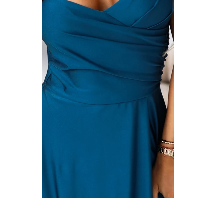 model 21848973 Dlouhé večerní šaty bez ramínek s rozparkem na nohou námořnické barvy - numoco basic