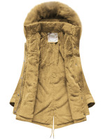 Dámská zimní bunda parka v hořčicové barvě s kapucí (7617)