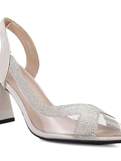 Dámské špičaté lodičky s průhlednými zirkony béžové barvy Vinceza 66282