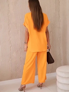 Komplet s náhrdelníkem halenka + kalhoty pomeranč