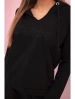 Dámská bavlněná souprava s kapucí a potiskem černá Dámská bavlněná souprava s kapucí a potiskem černá