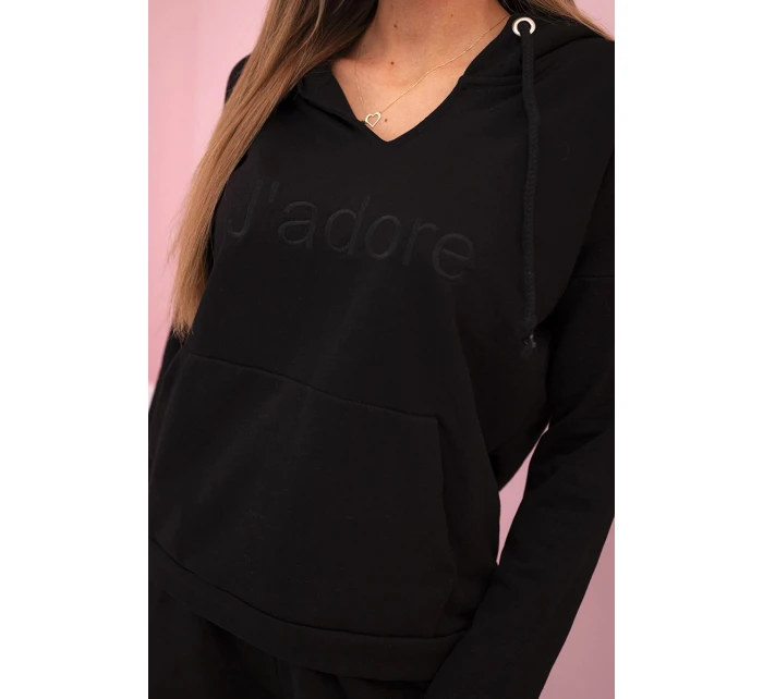 Dámská bavlněná souprava s kapucí a potiskem černá Dámská bavlněná souprava s kapucí a potiskem černá