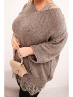 Dámská souprava svetr s V výstřihem a viskózová blůza s krajkovým spodkem fango Dámská souprava svetr s V výstřihem a viskózová blůza s krajkovým spodkem fango