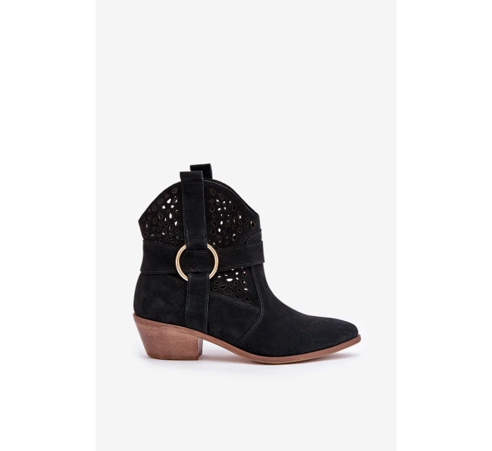 Semišové Kotníkové Boty Kovářské S Otevřením Na Podpatku Černé Zazoo 2994