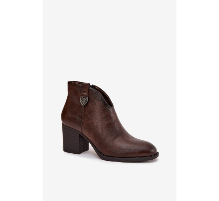 Zateplené dámské kotníkové boty na vysokém podpatku z eko kůže čokoládové talianské