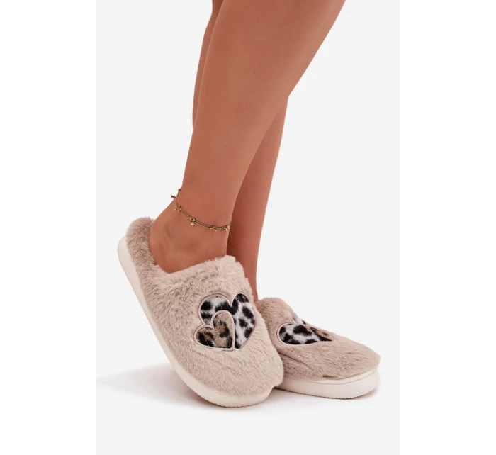 Dámské chlupaté papuče srdíčka – béžové Amandra Dámské chlupaté papuče srdíčka – béžové Amandra