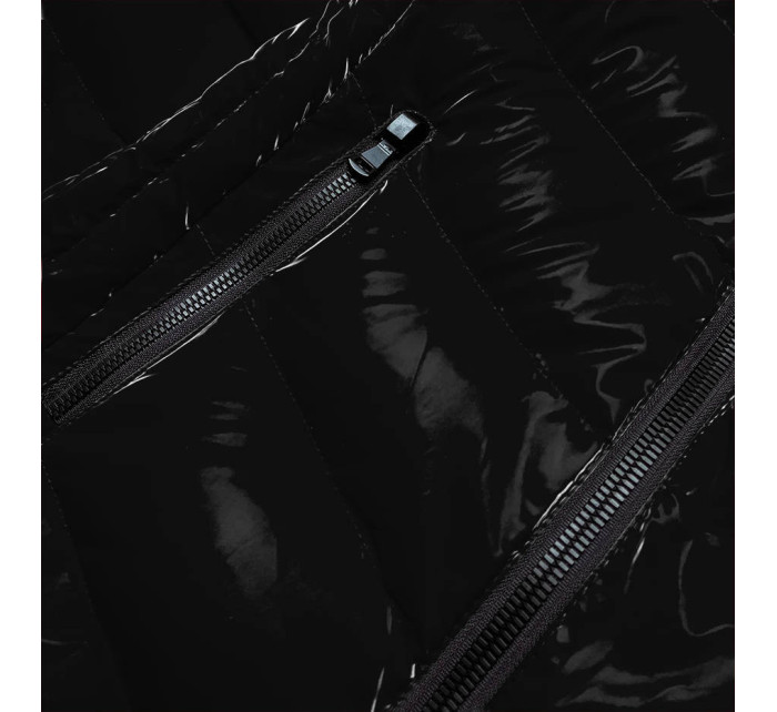 Lesklá černá dámská bunda s ozdobnou podšívkou (XW810X)