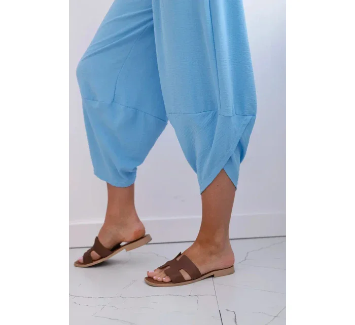 Kalhoty se širokými nohavicemi a kapsami modrý Kalhoty se širokými nohavicemi a kapsami modrý