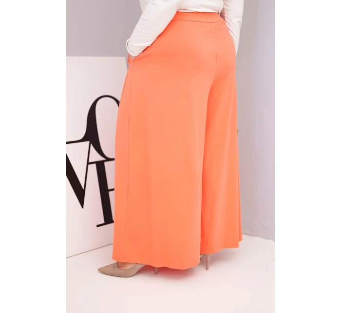 Dámské kalhoty z bavlny Plus Size s širokými nohavicemi a volným střihem meruňkové