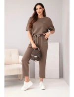 Dámský viskózový s krátkým rukávem a kalhotami s ohrnutým lemem mocca model 22010162 - K-Fashion