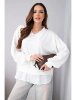 Dámská máslová mikina z viskózy s model 22014151 vsadkou bílá - K-Fashion Dámská máslová mikina z viskózy s model 22014151 vsadkou bílá - K-Fashion