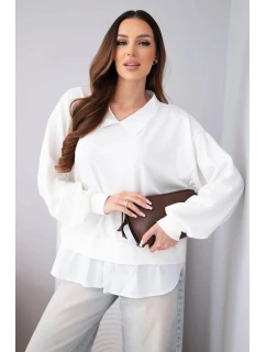 Dámská máslová mikina z viskózy s model 22014151 vsadkou bílá - K-Fashion
