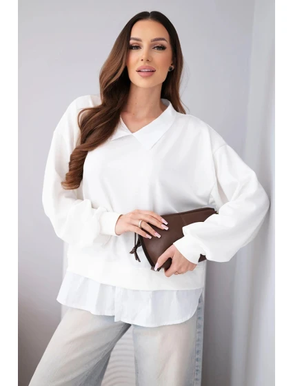 Dámská máslová mikina z viskózy s model 22014151 vsadkou bílá - K-Fashion Dámská máslová mikina z viskózy s model 22014151 vsadkou bílá - K-Fashion