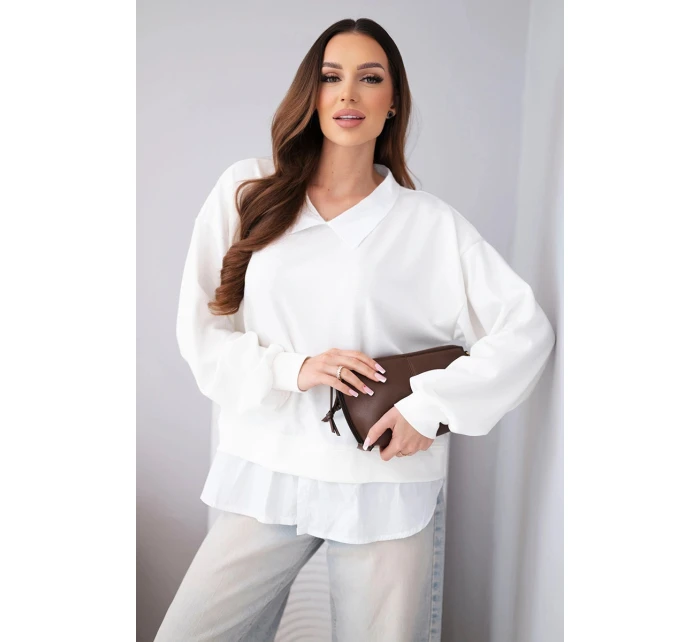 Dámská máslová mikina z viskózy s model 22014151 vsadkou bílá - K-Fashion Dámská máslová mikina z viskózy s model 22014151 vsadkou bílá - K-Fashion