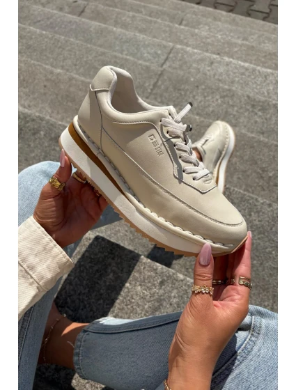 Dámské kožené tenisky na platformě Big Star – béžové Dámské kožené tenisky na platformě Big Star – béžové