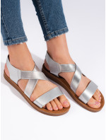 Pohodlné  sandály stříbrné dámské na plochém podpatku
