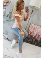 Třpytivá halenka s volánky pudrově růžová Třpytivá halenka s volánky pudrově růžová