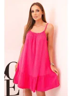 Dámské mušelínové šaty s ramínky a volánem růžový pink