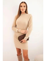 Dámská model 21314700 šaty s polo límcem z měkké alpaky tmavě béžová - K-Fashion