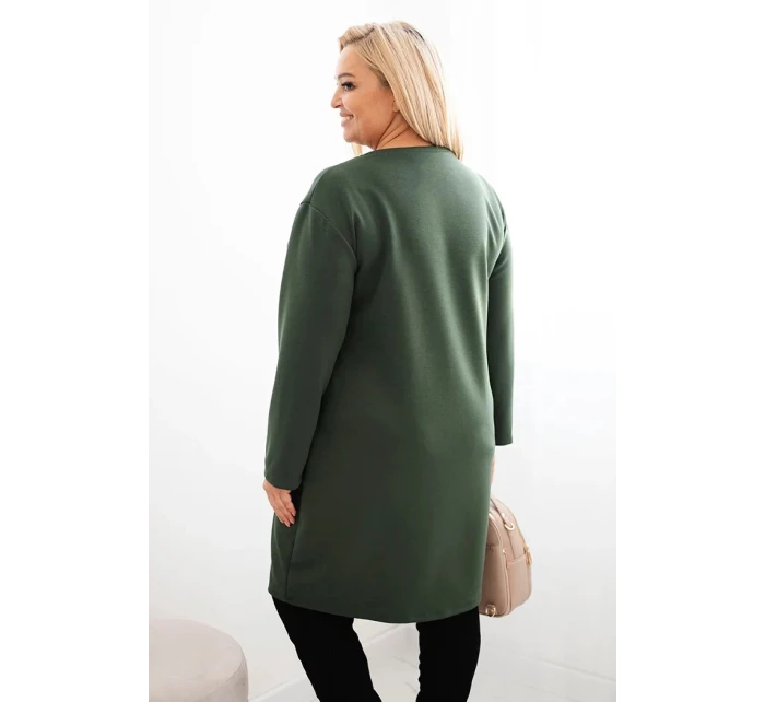 Dámské šaty Plus Size model 21486218 s kapsou a rukávem 3/4 khaki - K-Fashion