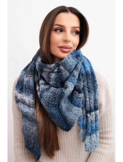 Dámský šátek z měkké a teplé vlny v barevných pruzích KN19 jeansový