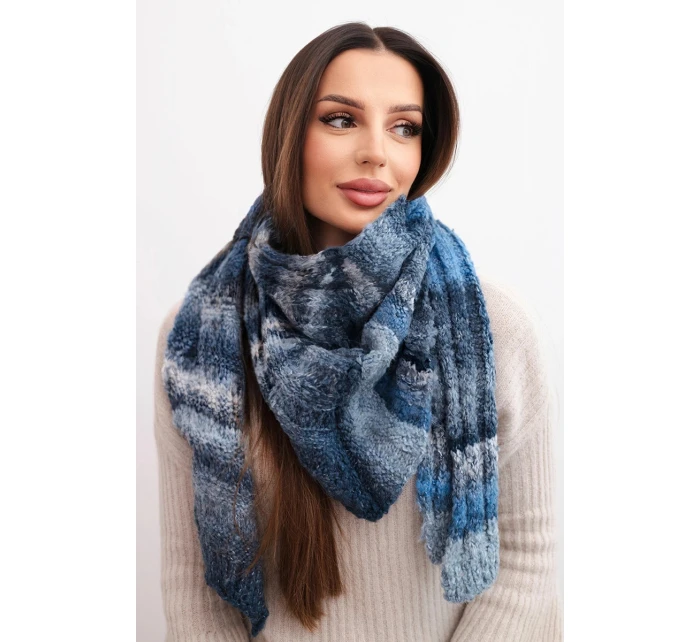 Dámský šátek z měkké a teplé vlny v barevných pruzích KN19 jeansový