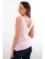 Dámská viskózová halenka bez rukávů s výstřihem do V bonbónově růžová