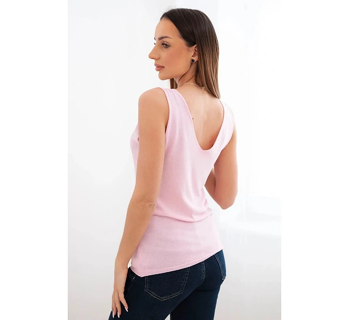 Dámská viskózová halenka bez rukávů s výstřihem do V bonbónově růžová