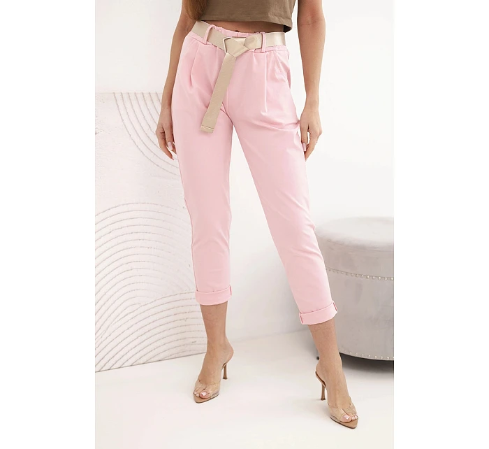 Kalhoty Punto s páskem světle růžové