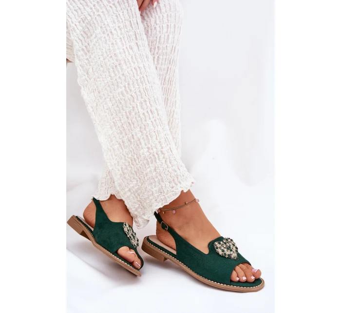 Dámské sandály s zlatým ozdobou eko semišové S.Barski KV27-059 hnědé Dámské sandály s zlatým ozdobou eko semišové S.Barski KV27-059 hnědé