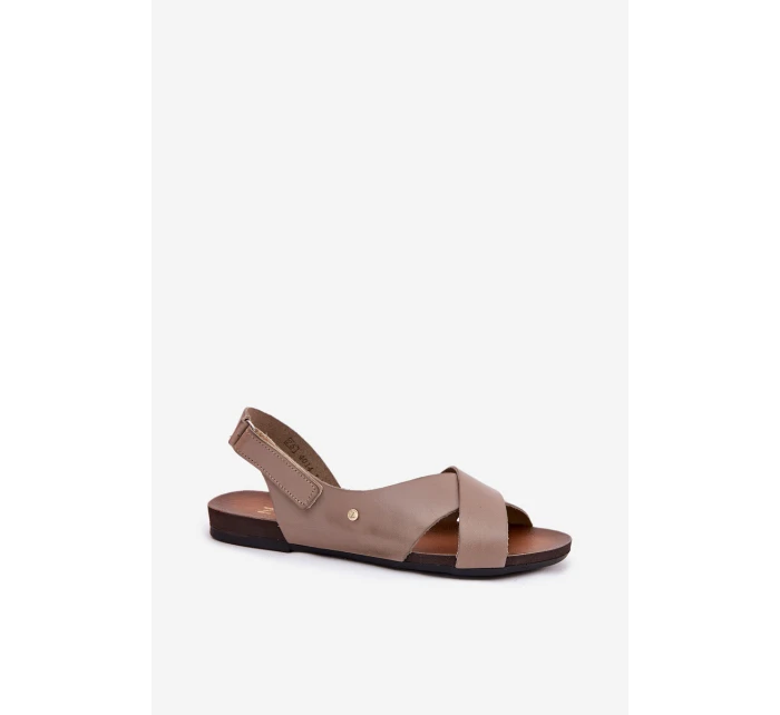 Kožené sandály na suchý zip tmavě béžové Zazoo 40141