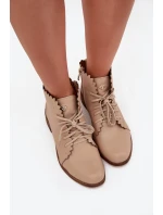 Kožené Boty Na Plochém Podpatku Béžové model 21703484 - Zazoo Kožené Boty Na Plochém Podpatku Béžové model 21703484 - Zazoo