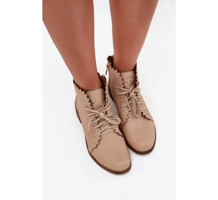 Kožené Boty Na Plochém Podpatku Béžové model 21703484 - Zazoo Kožené Boty Na Plochém Podpatku Béžové model 21703484 - Zazoo