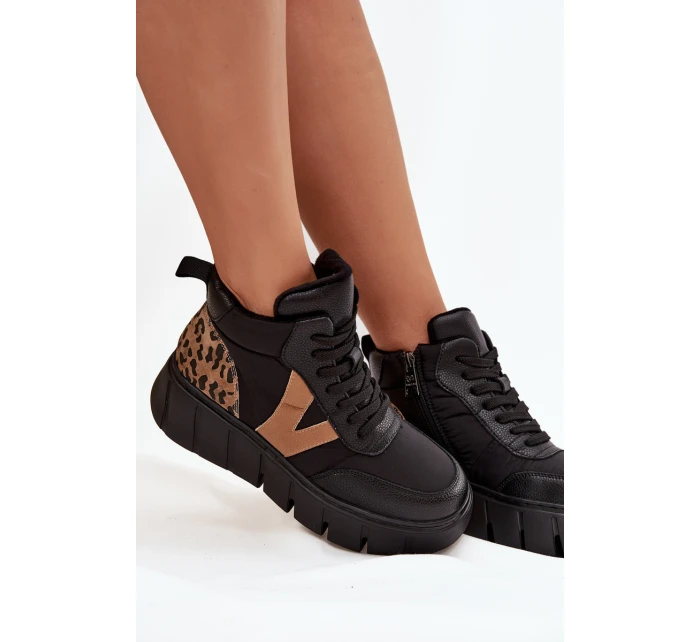 Kožené dámské kozačky na platformě vyhřívané Vinceza 66838 Černé