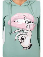 Šaty s delšími zády a barevným potiskem tmavě mátové barvy Šaty s delšími zády a barevným potiskem tmavě mátové barvy