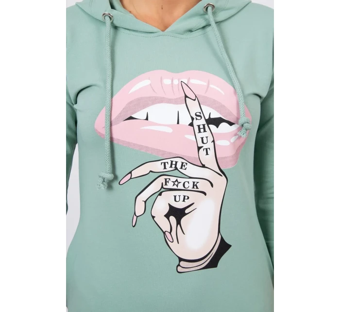 Šaty s delšími zády a barevným potiskem tmavě mátové barvy Šaty s delšími zády a barevným potiskem tmavě mátové barvy