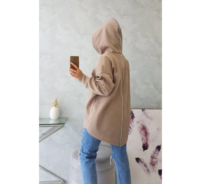 Zateplená mikina se zipem na zádech tmavě béžová