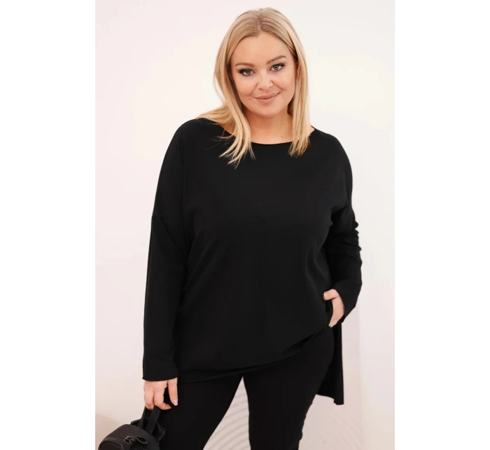 Dámská blůza Plus Size asymetrická s dlouhým rukávem černá