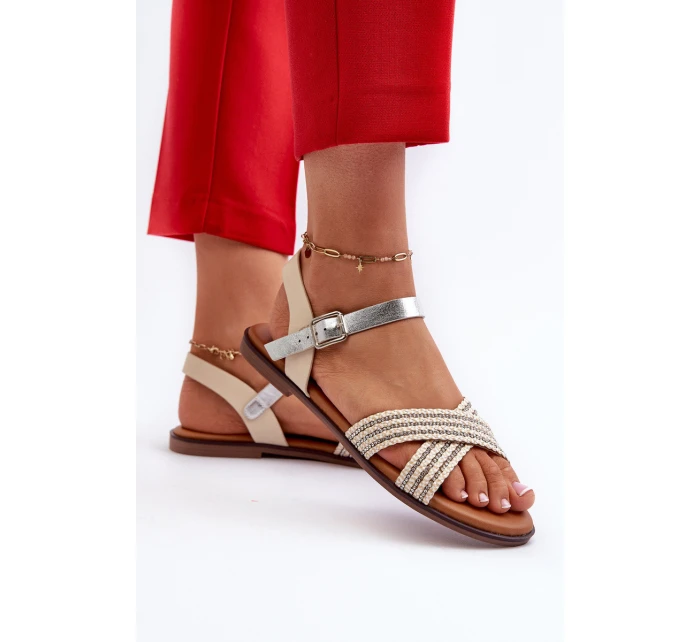 Ploché Dámské Sandály model 21660397 Béžové - S.Barski Ploché Dámské Sandály model 21660397 Béžové - S.Barski