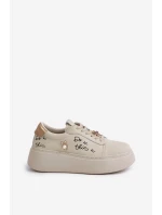 Dámské Kožené Sneakersy Na Platformě S A Béžové model 21675580 - VINCEZA Dámské Kožené Sneakersy Na Platformě S A Béžové model 21675580 - VINCEZA