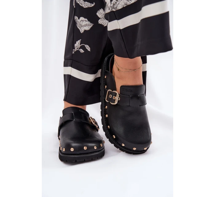 Dámské kožené pantofle na platformě Big Star – černé Dámské kožené pantofle na platformě Big Star – černé