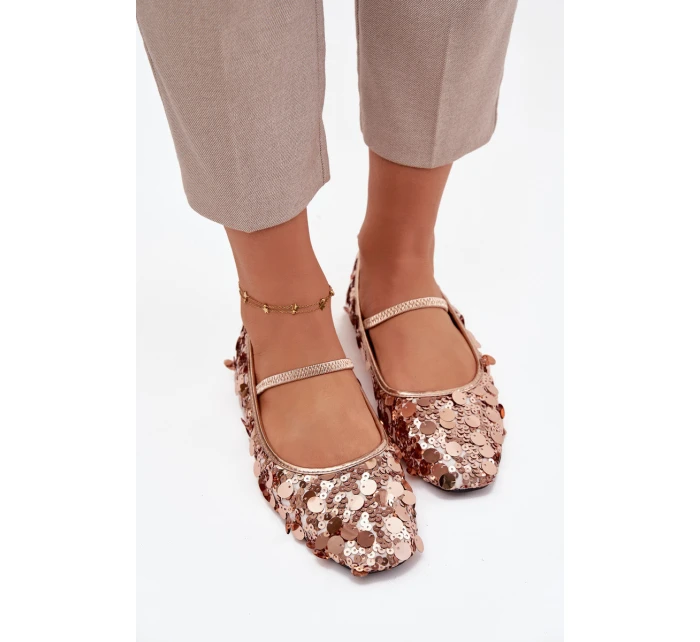 Dámské baleríny zdobené flitry Terlina – šampaňsko-růžové Dámské baleríny zdobené flitry Terlina – šampaňsko-růžové