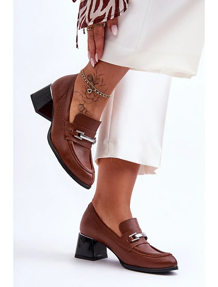 Dámské kožené na podpatku Hnědá s černou  model 22045081 - Step in style