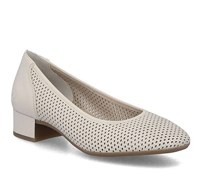 Dámské kožené béžové ažurové lodičky model 22097210 - Rieker Dámské kožené béžové ažurové lodičky model 22097210 - Rieker