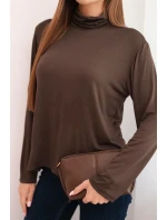 Dámská viskózová blůza s rolákem a dlouhým rukávem hnědá Dámská viskózová blůza s rolákem a dlouhým rukávem hnědá