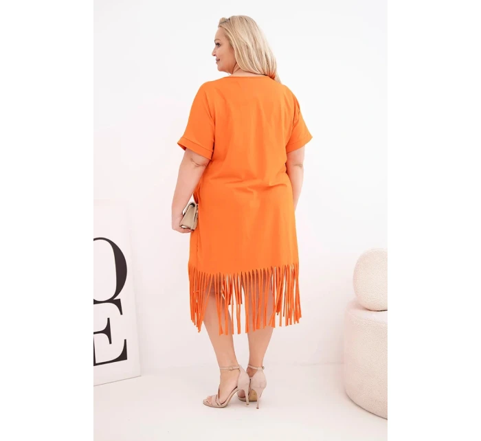 Dámské bavlněné šaty s výstřihem do V a třásněmi Plus Size oranžové Dámské bavlněné šaty s výstřihem do V a třásněmi Plus Size oranžové