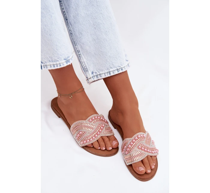 Zdobené dámské ploché nazouváky růžové Dovima Zdobené dámské ploché nazouváky růžové Dovima